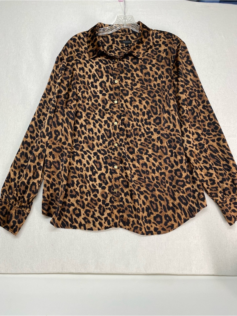 Talbots Silky Soft Satin Charmeuse XL Leopard Print Blouse Flowy Modern Elegant
